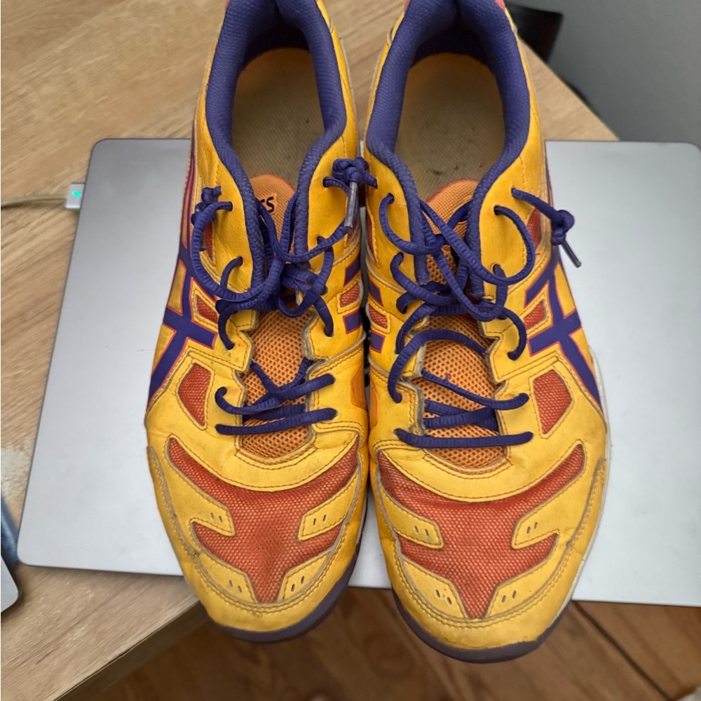 Used ASICS Gel-Solution Slam Tennis Shoes Orange/Yellow Purple - Size 10.5 (43)